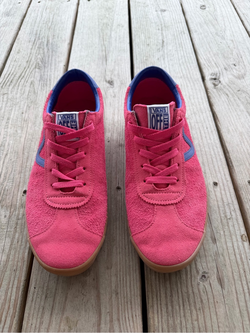 Vans Pink Suede Sneakers with Blue Stripe
